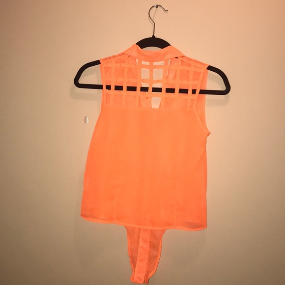 Button up see through orange crop top - Picture 2 of 4